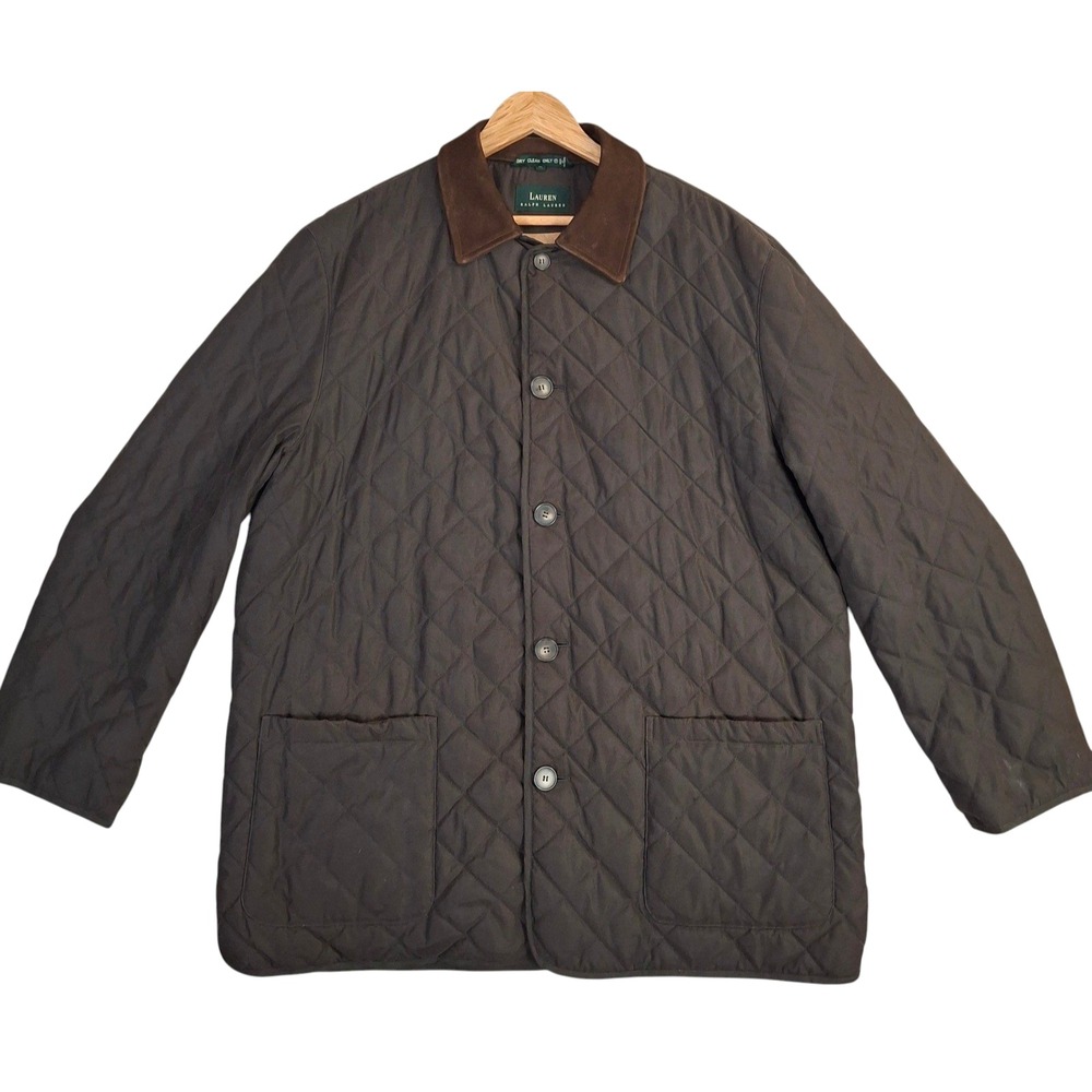 Lauren Ralph Lauren Quilted Field Jacket Mens XL Brown Suede Collar